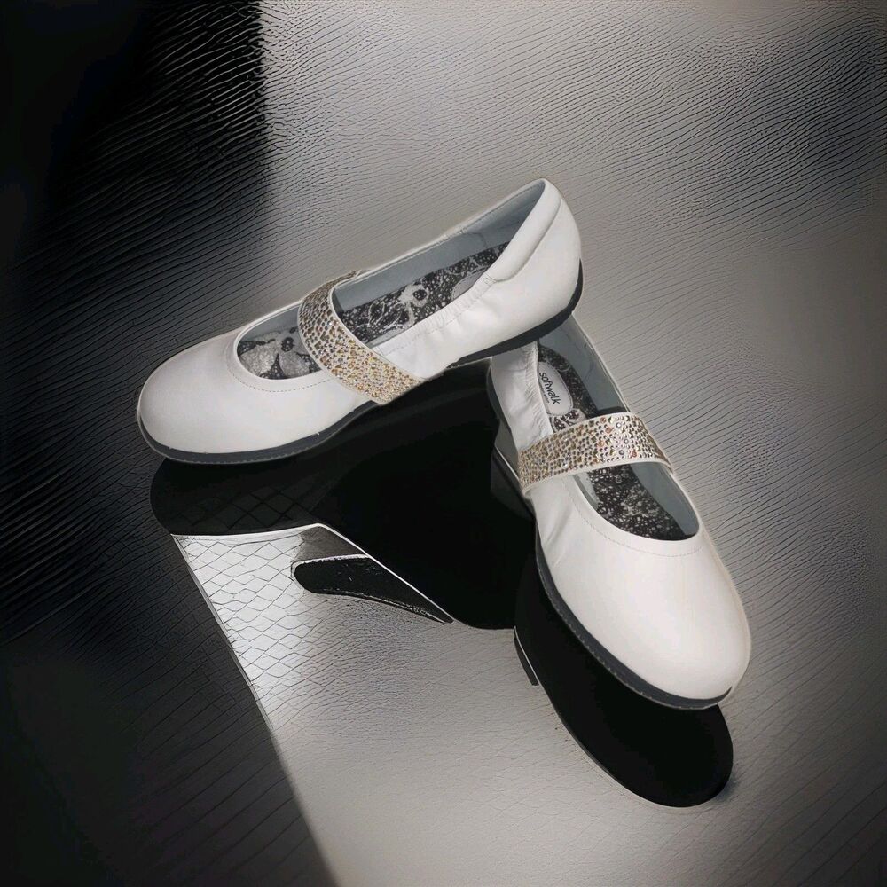 NEW SOFTWALK High Point White Leather Mary Jane Flats Sz. 10.5 W